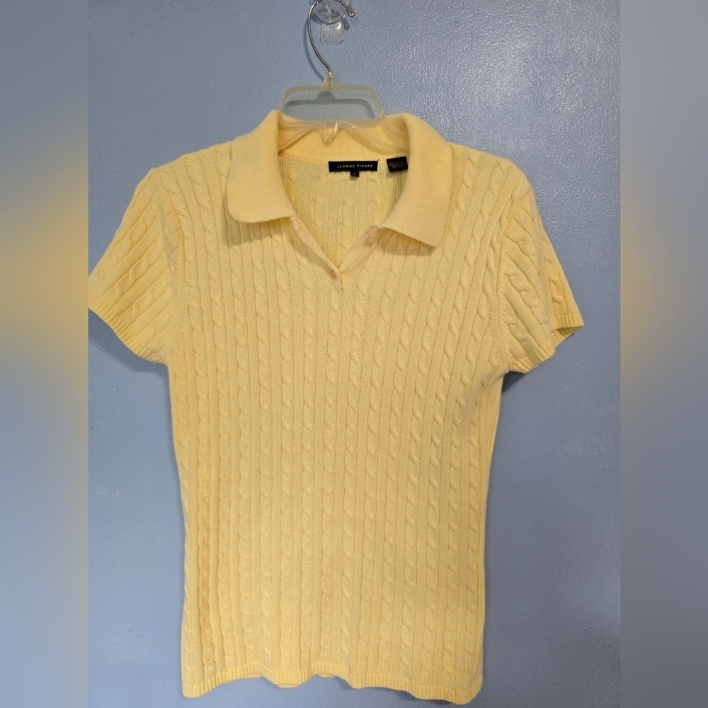 Jeanne Pierre Womens Cotton Cable Knit Yellow Polo Shirt S